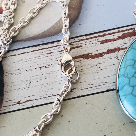 Teal & Slivertone Teardrop Pendant Necklace - Picture 7 of 8